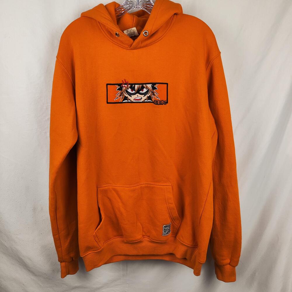 Katsuki Bakugo Hoodie Mens XL Orange My Hero Academia Graphic Anime Pullover